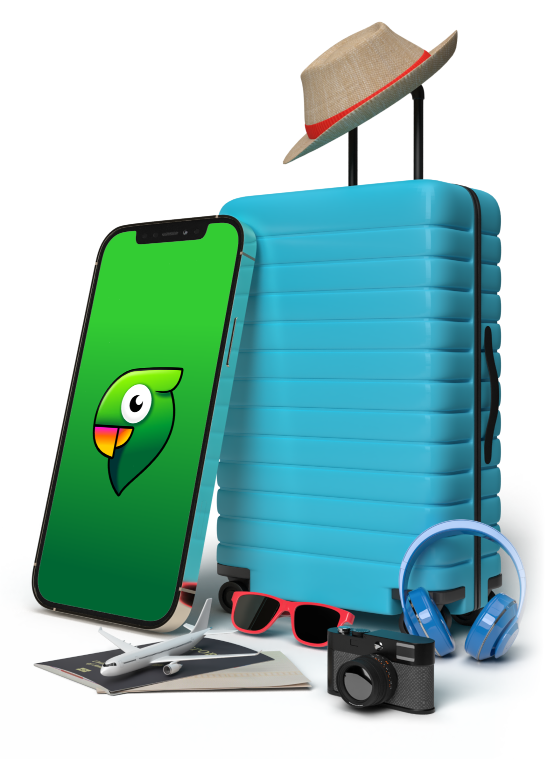 Teléfono con GOOV, maleta y accesorios